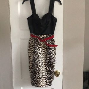 Leopard Print Dress with Red Belt